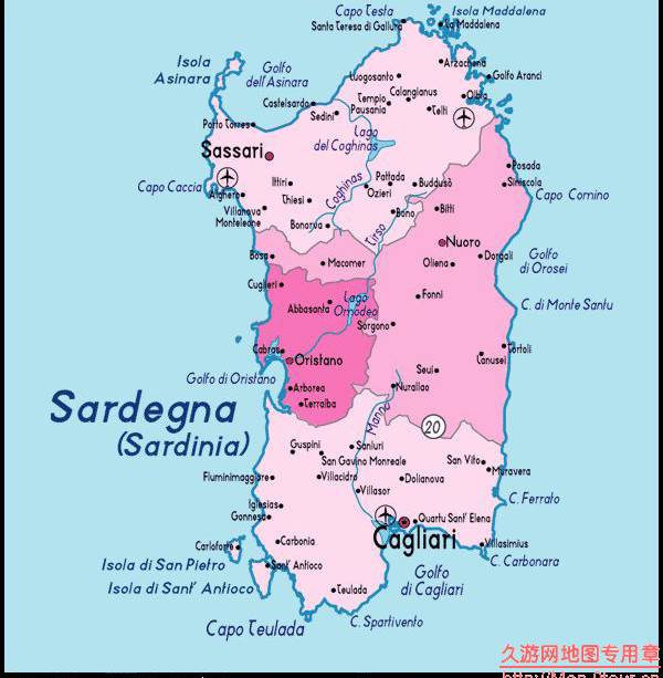意大利撒丁岛地图,意大利地图高清中文版