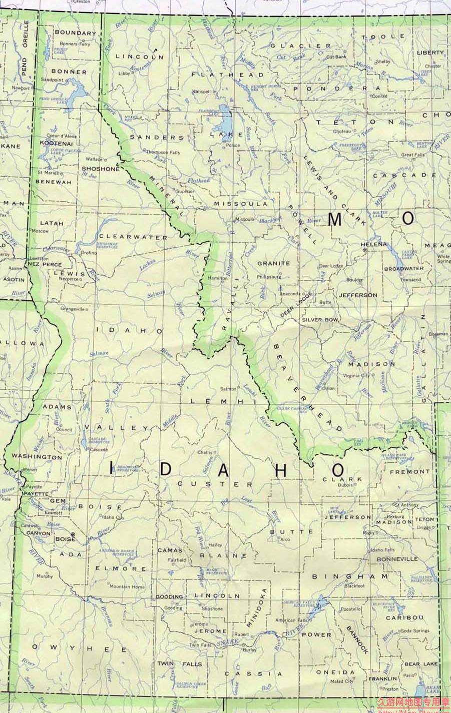 美国Idaho州政区地图