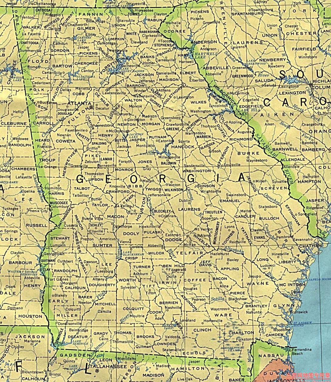 美国佐治亚州政区地图
