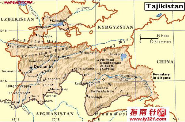 塔吉克斯坦英文地图